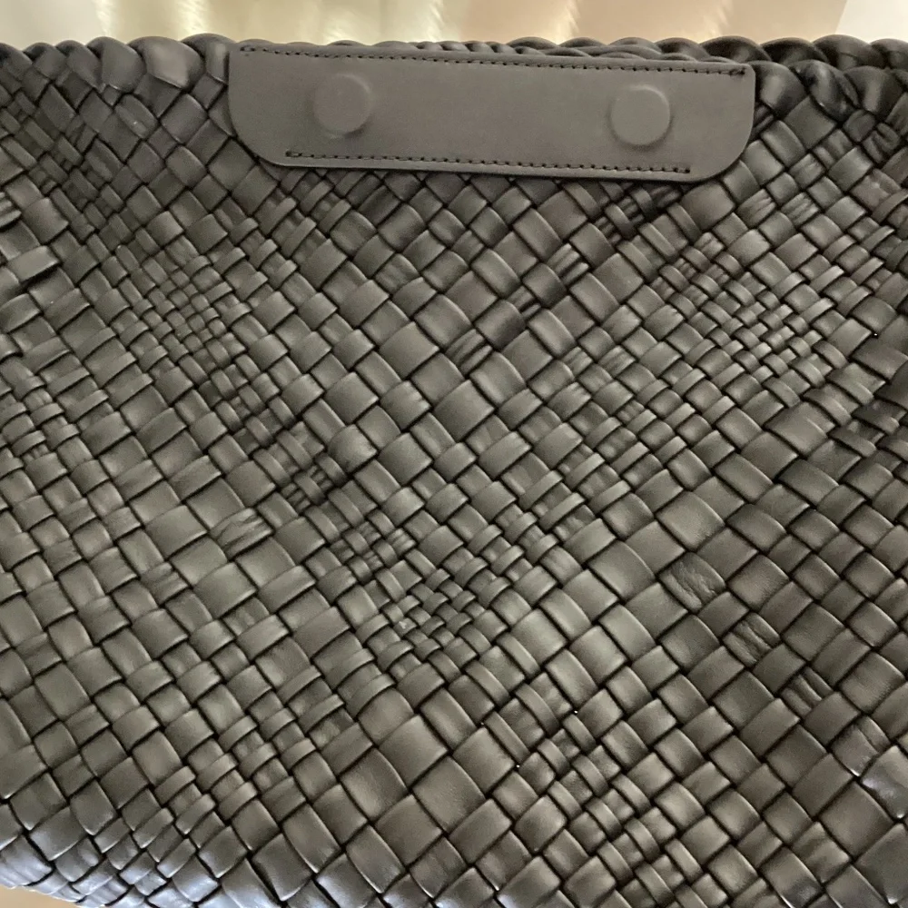 Falor Italy Handmade Black Woven Leather Large Shoulder Hobo Bag Magnetic Close - Picture 6 of 16
